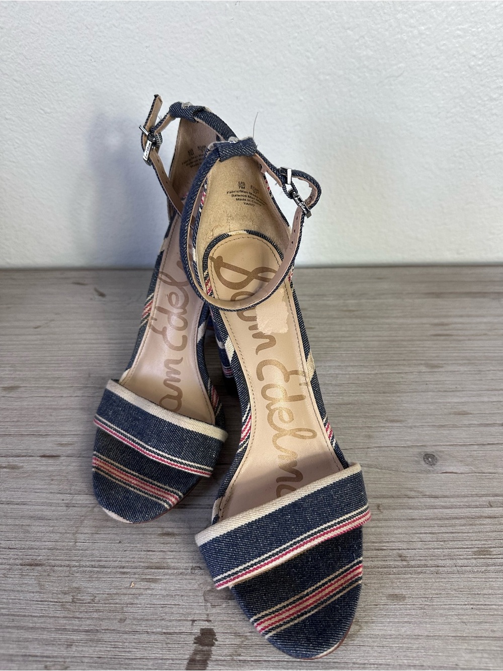 Sam Edelman Yaro Navy Striped Ankle-Strap Heel